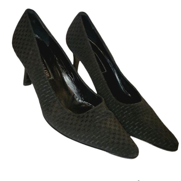 WOMENS Ann Taylor Made in Italy BLACK TEXTILE HEEL PUMPS - Picture 1 of 13